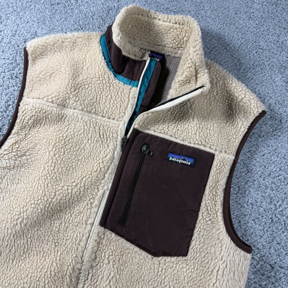 Patagonia Retro-X Fleece Pile Vest Mens Size M Cream Brown Sherpa Full Zip